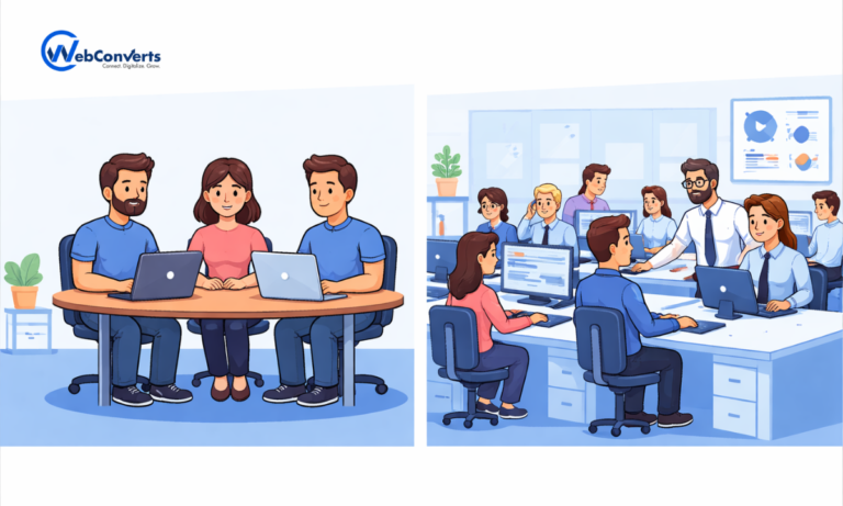 in-house team vs agency office illustration